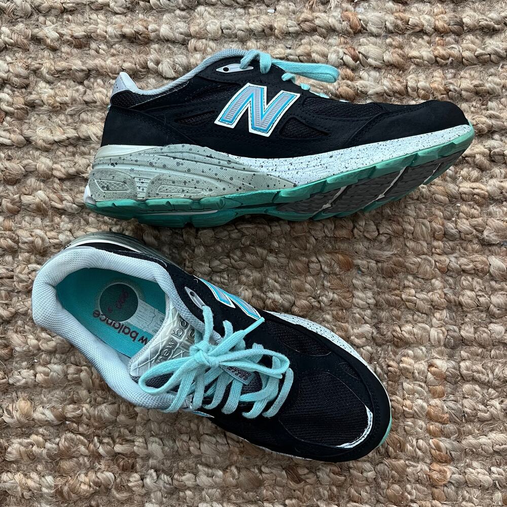 New Balance W990AB3 990v3 Made in USA Heritage Black Aqua Sneakers Women's 8.5